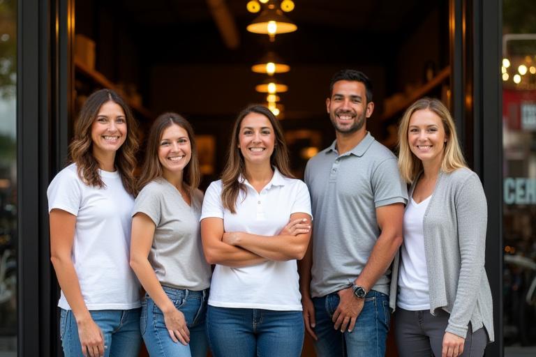 El amable equipo de Cicle Gears sonriendo en la entrada de la tienda, listos para asesorar